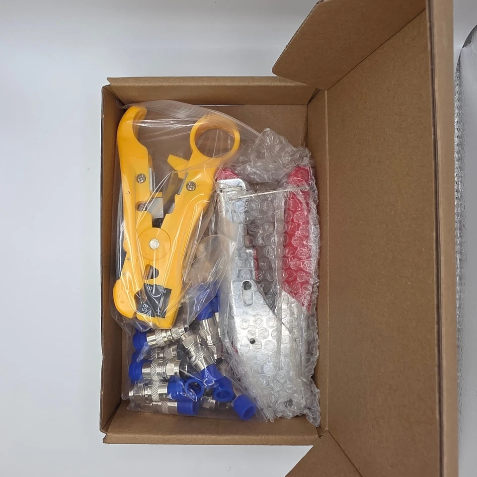Kit de herramientas prensadoras y peladoras de compresión de cables coaxiales con conectores 20 piezas Foto 2 de 2