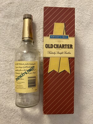 Vtg OLD CHARTER BOURBON WHISKEY EMPTY BOTTLE w/Original Cap & Box
