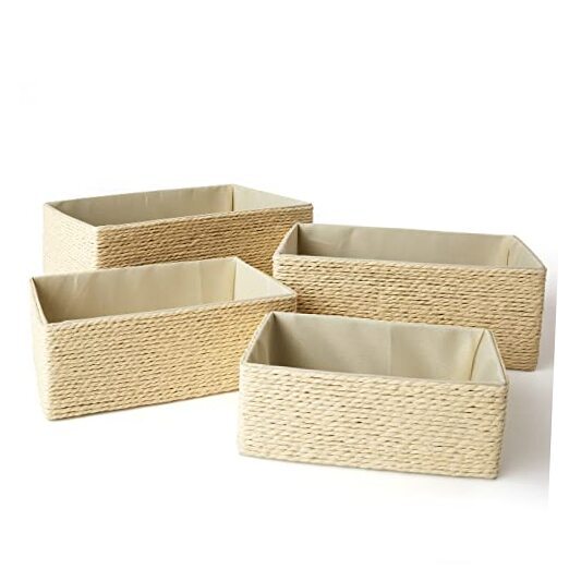 Storage Baskets Set 4 - Stackable Woven Basket Paper Rope Bin, Storage Beige-image