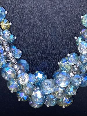 Vintage Vera Wang Blue AB Crystal Beaded Necklace On Silver Tone 24  Chain