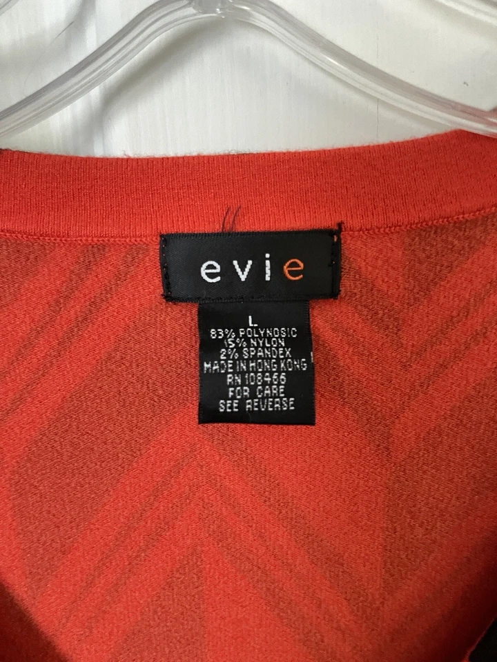 Evie Orange Red Black Zig Zag Soft Stretch V-Neck Knit Long Sleeve Sweater Top L - Image 3 of 3