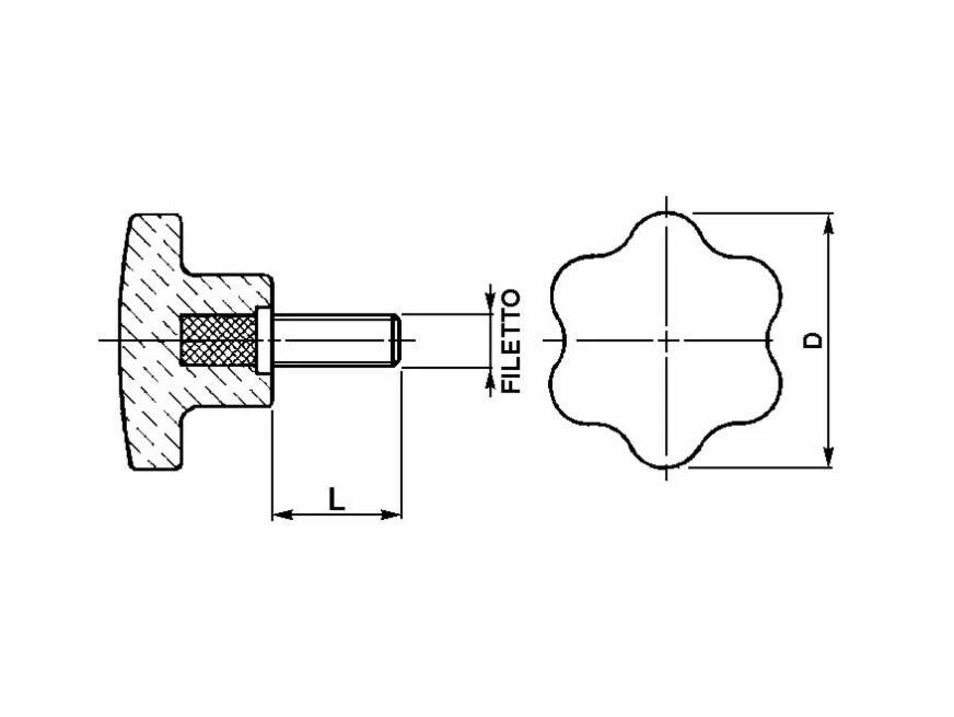 VOLANTINO MANOPOLA POMELLO CON VITE ACCIAIO 6 LOBI MASCHIO VARIE MISURE (27861V) - Immagine 2 di 2