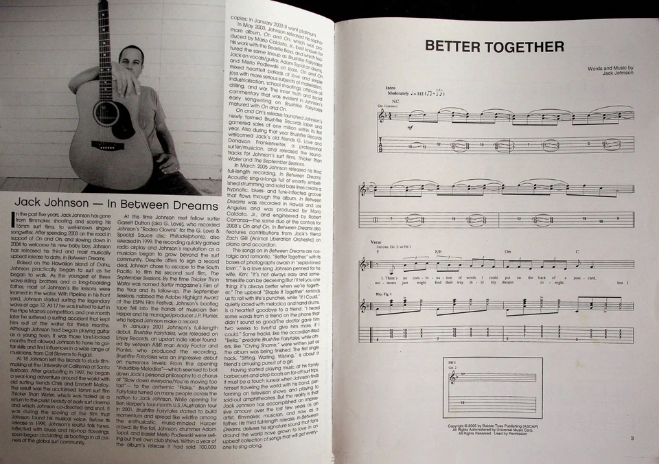 Jack Johnson In Between Dreams Guitar Tab Sheet Music Song Book - Image 3 of 4