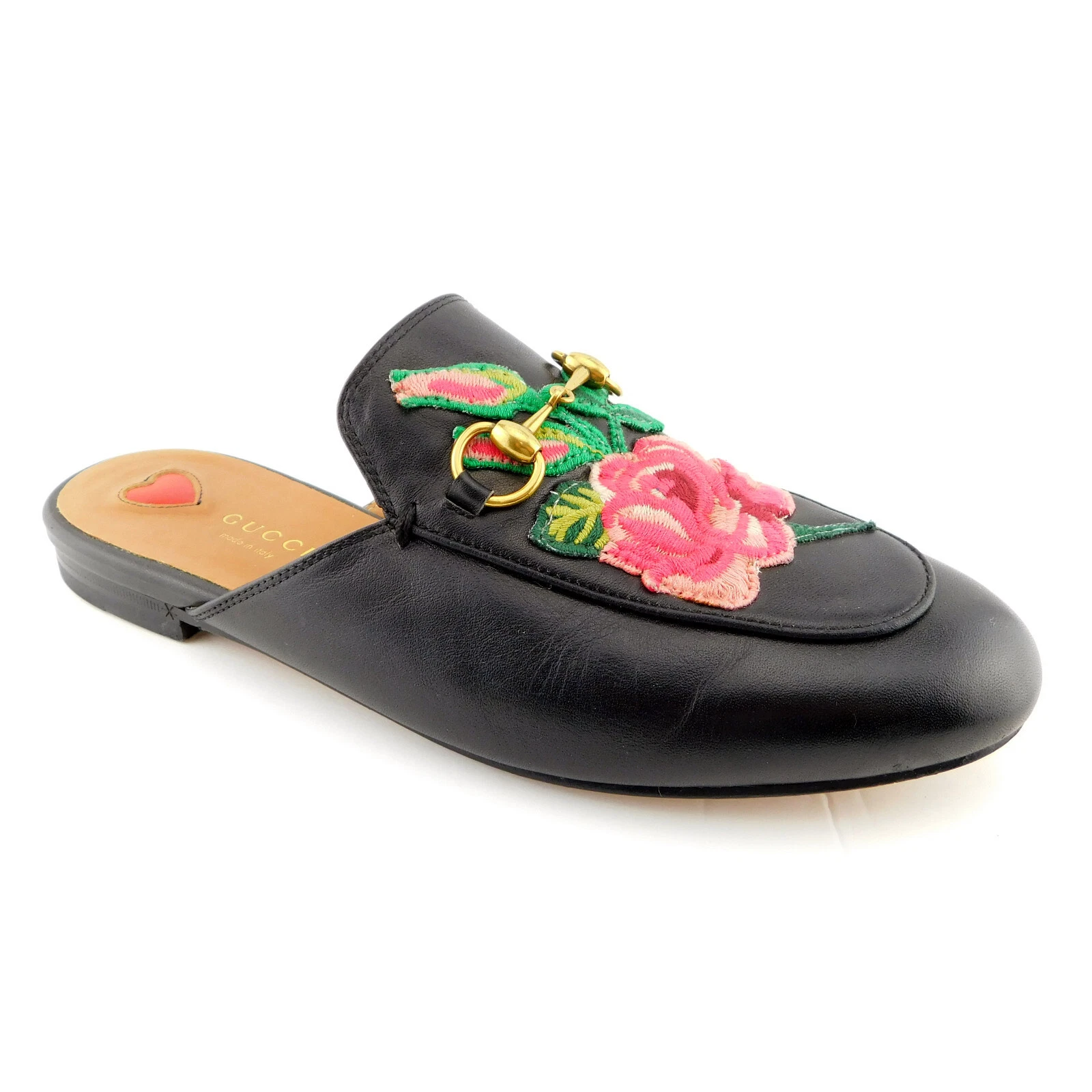 Chaussures plates mules noires à fleurs GUCCI taille 7 PRINCETOWN pointure os