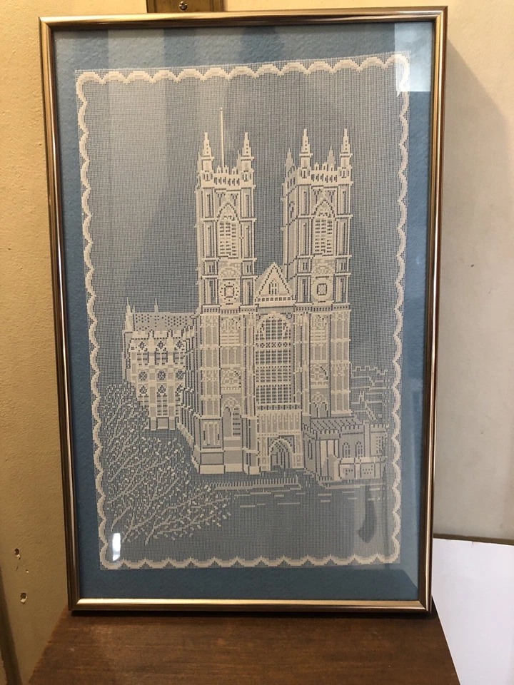 "Abadía de Westminster vintage enmarcada de 23""x14"" en arte de pared genuino de encaje Nottingham" Foto 2 de 4