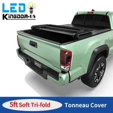 5FT Truck Bed Soft 3-Fold Tonneau Cover For 2016- 2023 Toyota Tacoma w/ Led Lamp