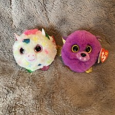 TY Puffies Harmonie Unicorn And TY Balls Hastie Bat Plush NWT Set Of 2