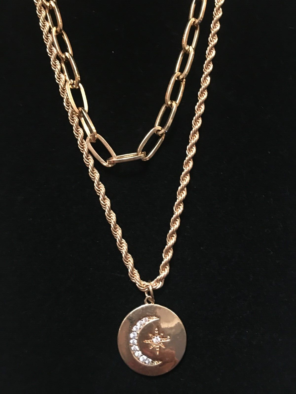 Vintage Double Strand Gold Tone Rope Necklace with Pendant eBay