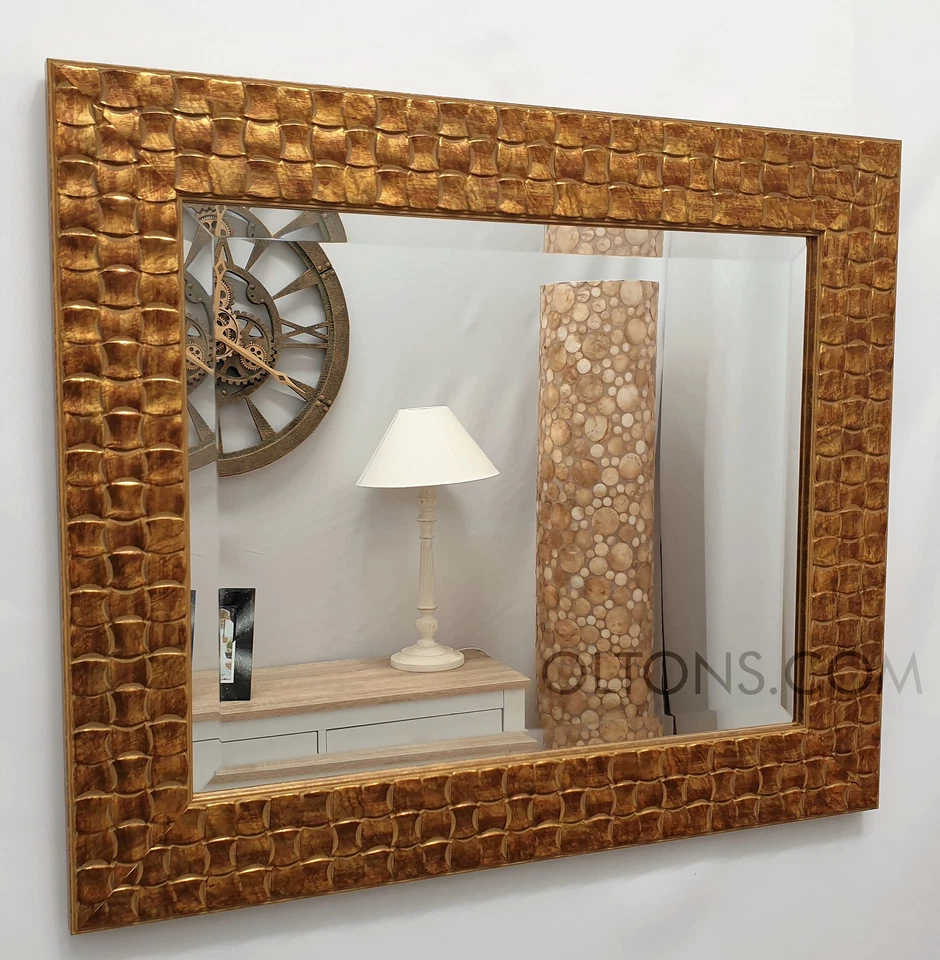 Espejo de pared de mosaico dorado John Lewis marco de madera maciza biselado 66x56 cm (26x22 pulgadas) Foto 4 de 4