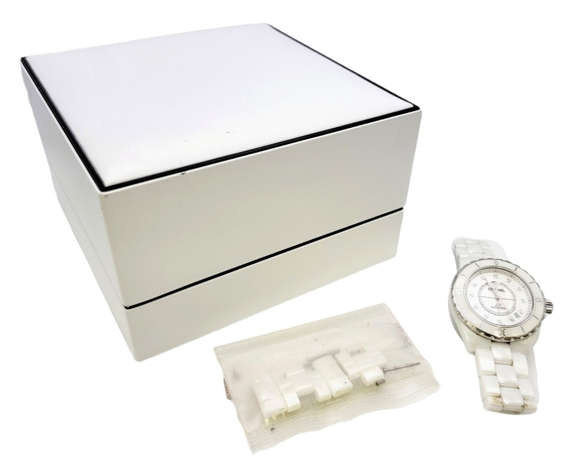 Chanel Watch White Ceramic J12, Diamond Dot Hour Markers, Box and