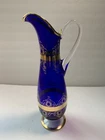 Vintage Murano Cobalt Blue & 24K Gold  Glass Pitcher 15"