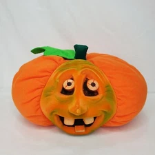 Vintage 90s Halloween Plush Jack O Lantern Stuffins Flocked Pumpkin 11" 