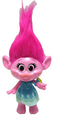 Hasbro Trolls POPPY Doll Talking Light Up Hair Bracelet Pink Hair Blue Dress Toy