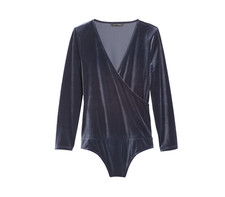 BANANA REPUBLIC WOMEN'S BLUE LONG SLEEVE VELVET WRAP THONG BODYSUIT Sz XXS