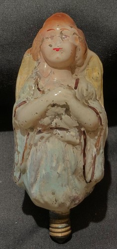 RARE! ANTIQUE GERMAN FIGURAL CLEAR GLASS LIGHT BULB - BLUE ANGEL W/HANDS CLASPED - Picture 7 of 15