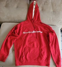 Nautica Jeans Spell Out Vintage RED Embroidered Hoodie Sweatshirt X Large XL VG