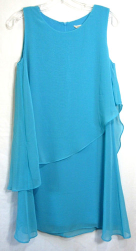 Soft Surroundings Blue Tiered Sheer Overlay Sleeveless Dress Size PXS EUC