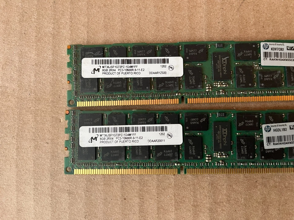 LOT OF 4 MICRON 8GB 2RX4 PC3-10600R DDR3 SERVER RAM MT36JSF1G72PZ-1G4M1FF J8-2(2 - Image 2 of 4
