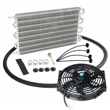 Universal 15-1/2" Radiator Transmission Oil Cooler Aluminum&10" Cooling Fan Kit