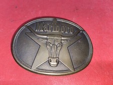 Marlboro Solid Brass 1987 Belt Buckle Philip Morris Inc. Long Horn Bull Logo Vtg
