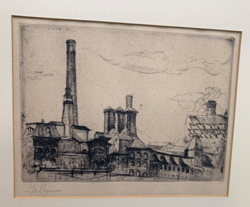 AARON GELMAN WPA ETCHING-Factory/Industrial Architecture....Signed