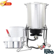 29 Qt Aluminum Turkey Pot Propane Fry Boil With Lid Basket Lifting Rack Hook