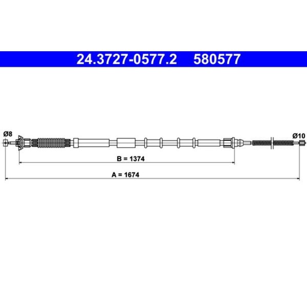 ATE Handbremsseil 1674Mm Passend FüR Fiat Grande Punto | 24.3727-0577.2-image