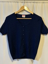 Vintage 70s St Michael navy short sleeve cardigan top UK 16 