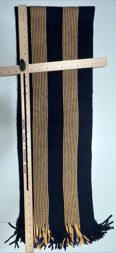 Nautica Unisex Bufanda Mezcla Lana Nave Azul Dorado Rayas Tejido Flecos Clásico Foto 3 de 4