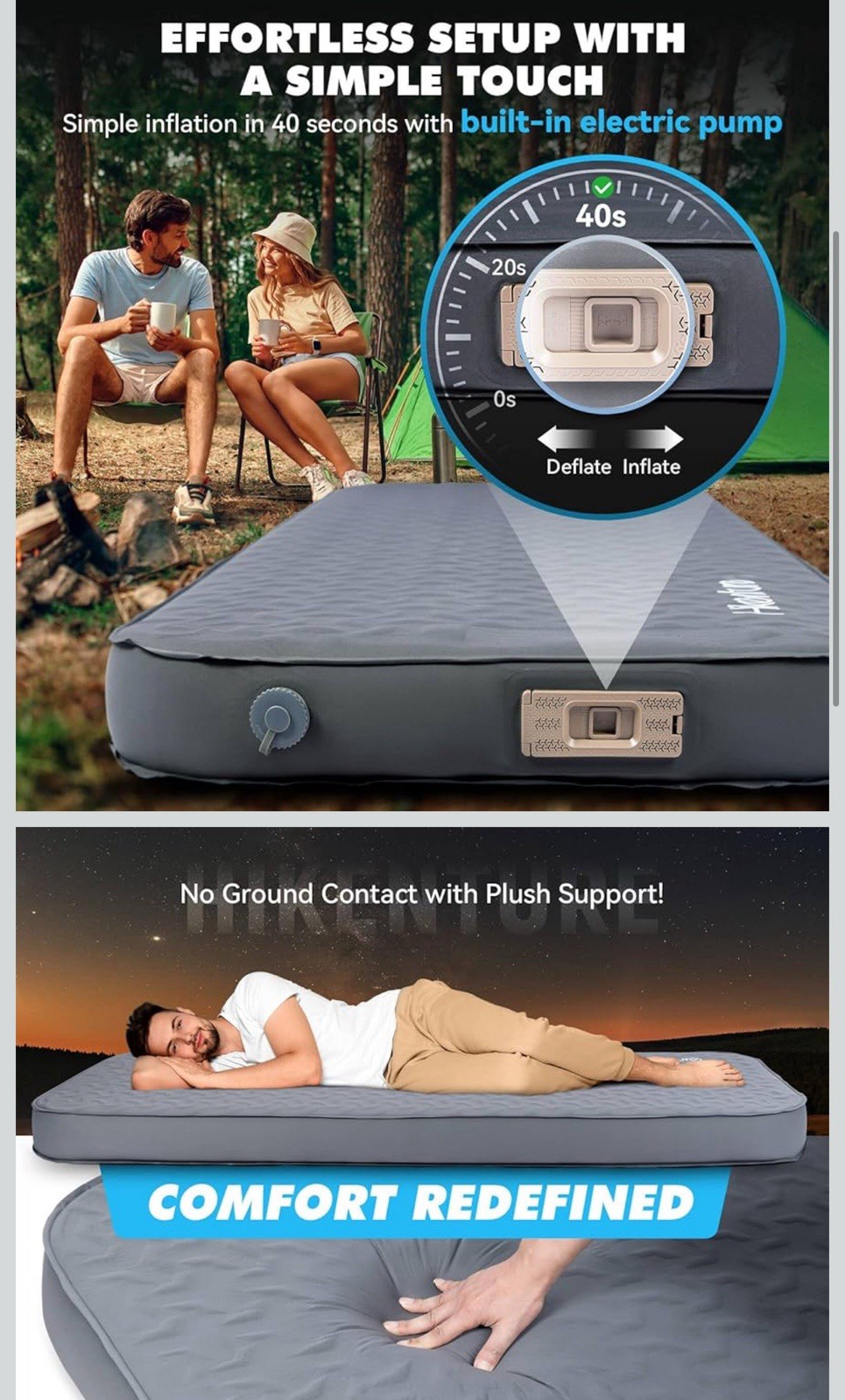 New Hikenture 4" Thick Self Inflating Sleeping Pad, Foam & Air Camping Mattress