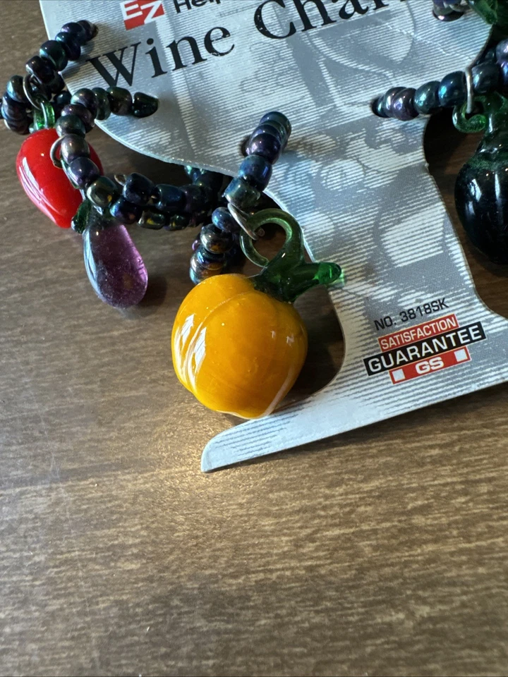 De colección *limitado *Juego de 6 dijes vegetales de copa de vino de cristal con cuentas de alambre Foto 2 de 4