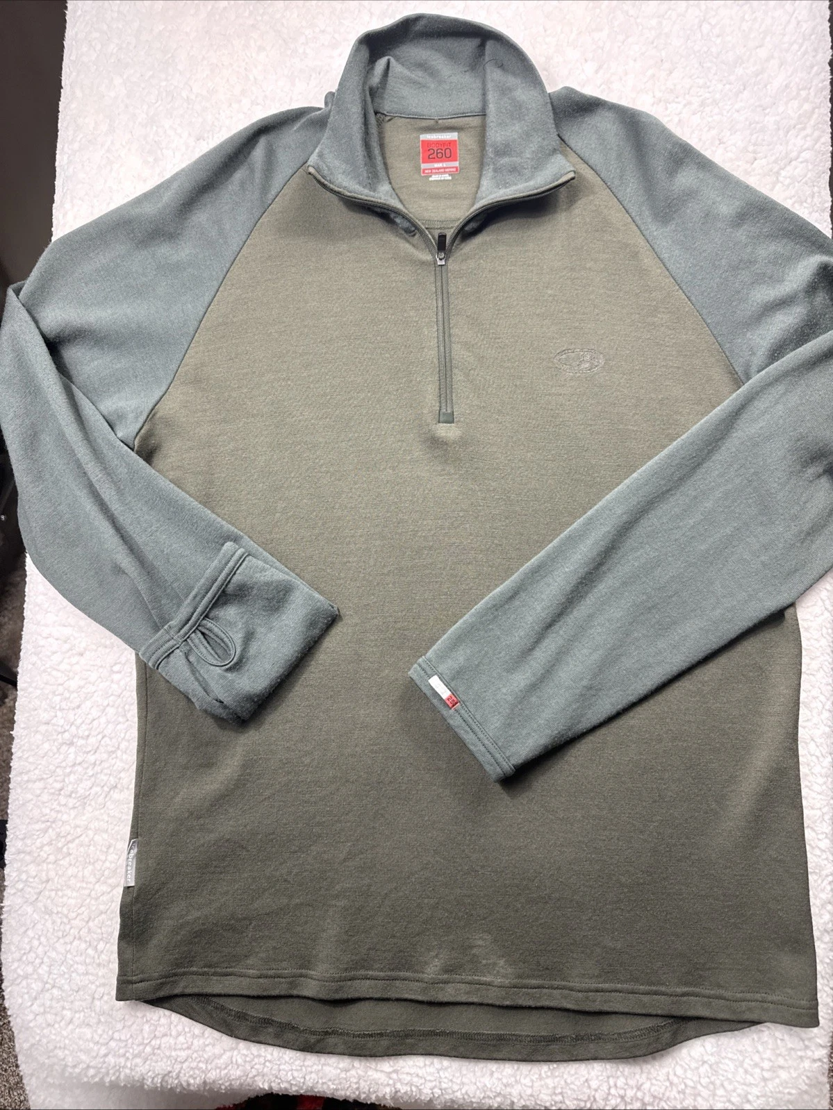 Icebreaker BodyFit 260 Merino Wool Long Sleeve 1/4 Zip Base Layer Mens L Green
