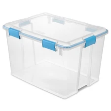 Sterilite Large Storage Bin, 80 Quart Clear Plastic Storage Container, Blue