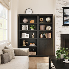 Stylish 70" Farmhouse Bookcase with Doors - 5 Tier Wooden Storage Cabinet Black