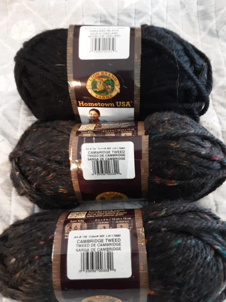 LionBrand Hometown USA Yarn Lot Of 3 Skeins-1 Black5oz 81yd-2 Cambridge Tweed4oz - Image 3 of 4