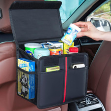 Hanging Car Seat Organizer with Lid - Premium PU Leather Backseat Organizer for