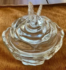 Vintage Fenton Cabbage Rose Butterfly Covered Dish Clear