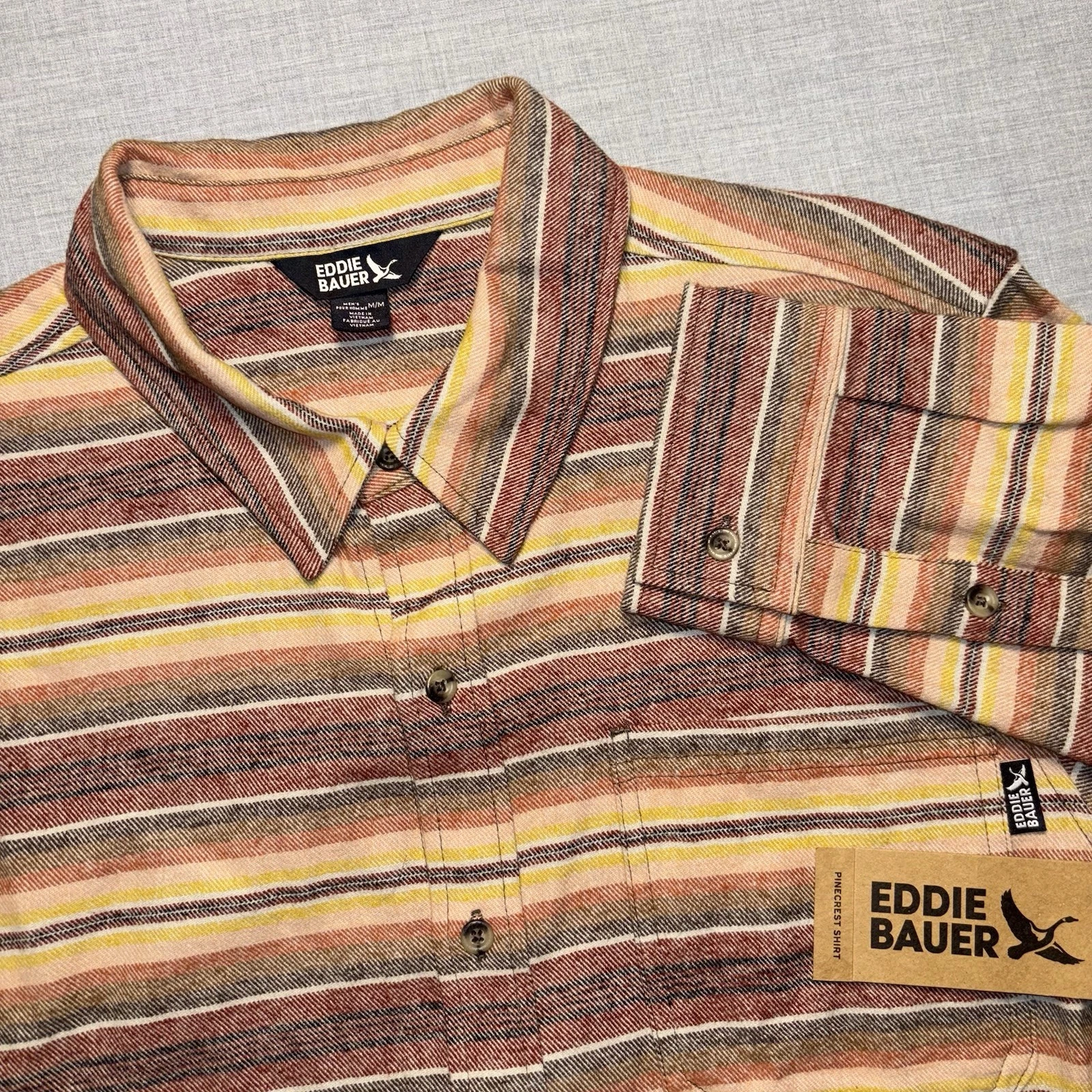 Eddie Bauer Shirt Men M Pinecrest Flannel Long Sleeve Button Front Striped New