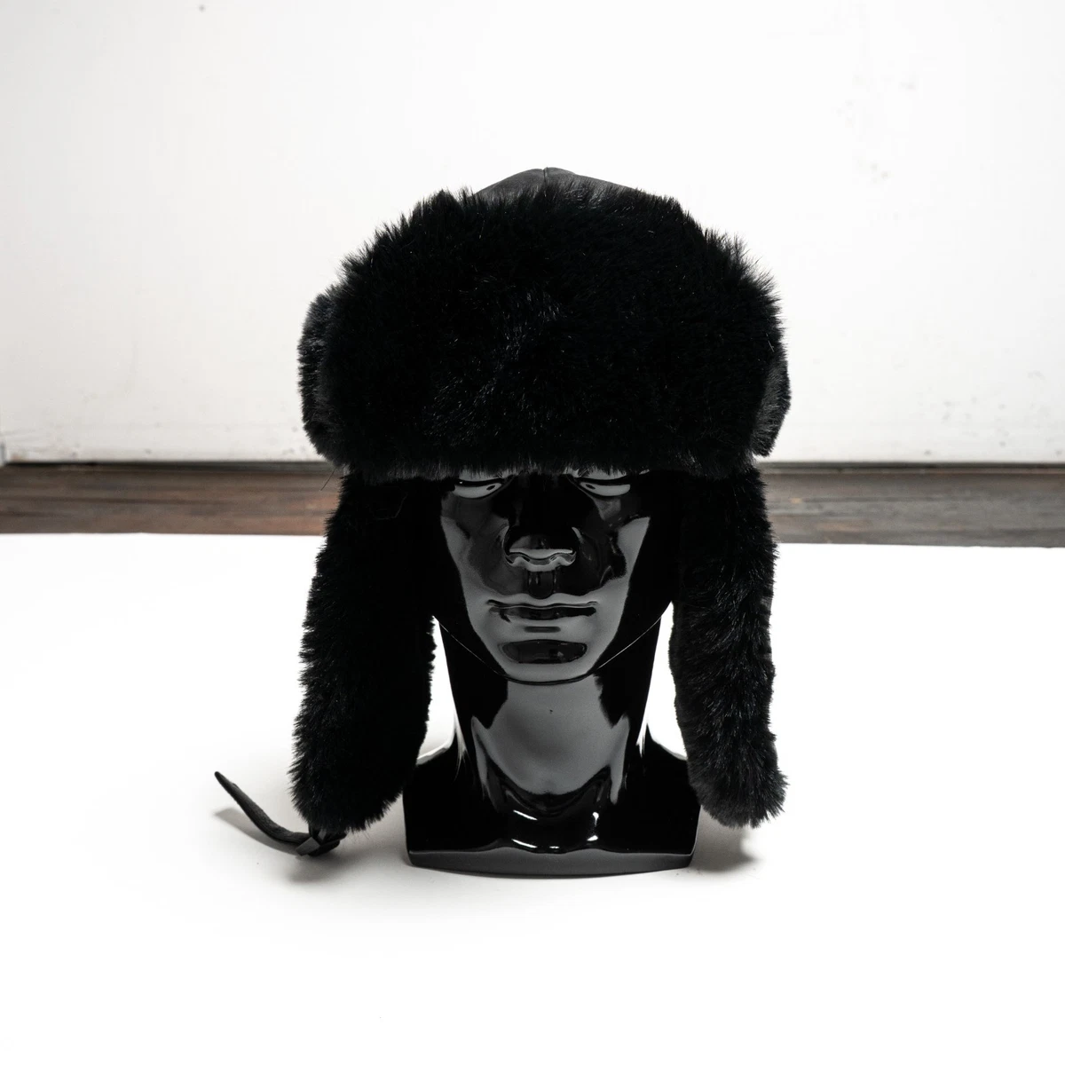 Zabari 100% Genuine Leather Black Trapper Hat with Fur Trim and Ear Flaps NWT Wigens NWT Trapper Hat Size 58 in Solid Brown Leather and  main image 3
