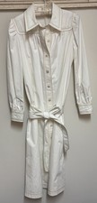 TORY BURCH White Multicolor Topstitch Artist Dress Long SleeveButton Up Sz 4