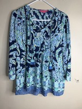 Top túnica Lilly Pulitzer Marilina talla S azul marea alta azul marino playa resort preppy