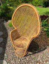 Vintage Wicker Emmanuel Peacock  Chair 53” X 37” Circa 1960's-1970's
