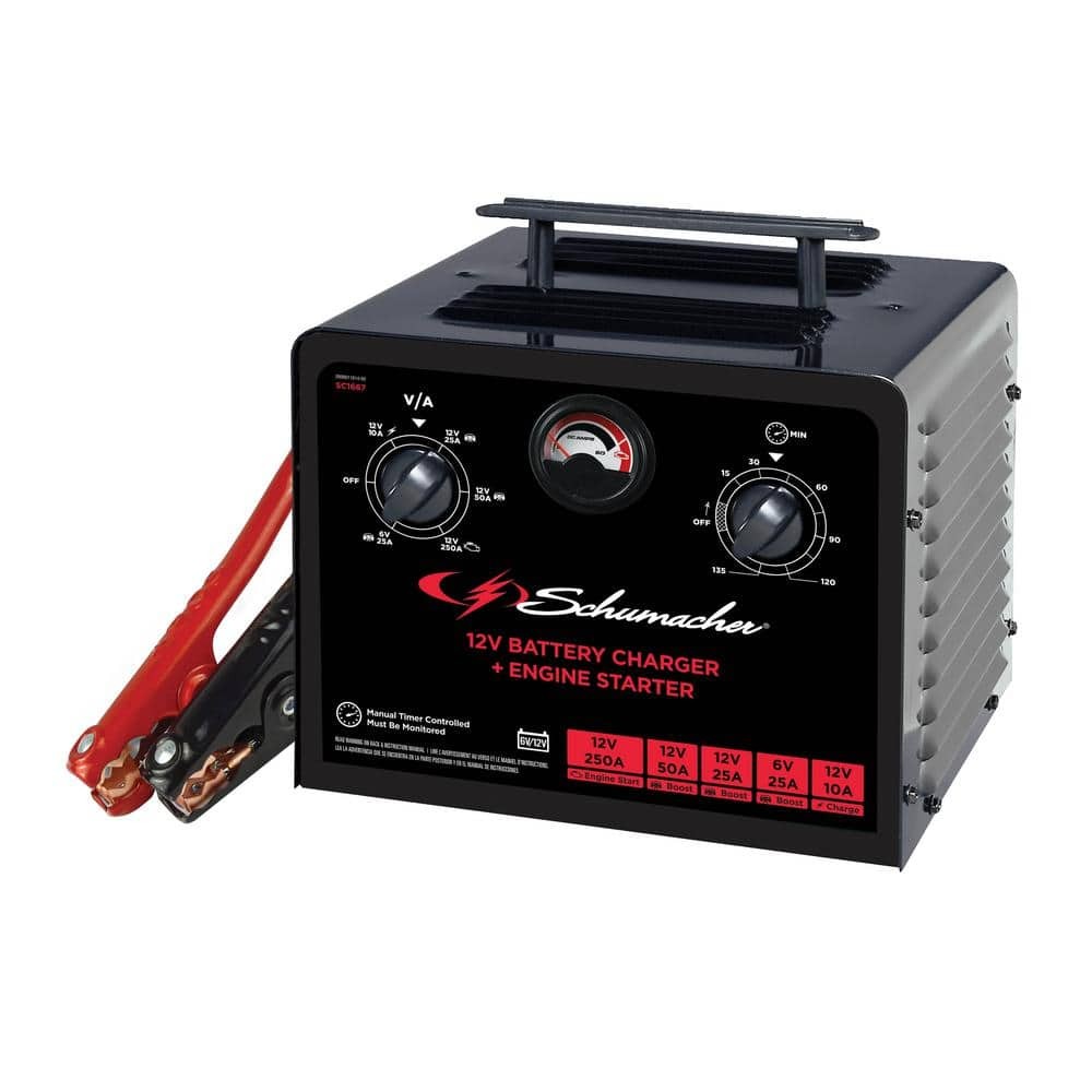 6V 12V 250A Manual Timer Battery Charger with Jump Start