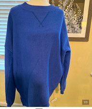 Aerie Women's Blue Ribbed Crew Neck Pullover Sweatshirt Relaxed Fit Size M