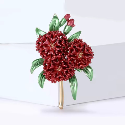 Vintage Enamel Carnation Flower Bouquet Brooch Floral Gold Pin Summer Gift Jewel