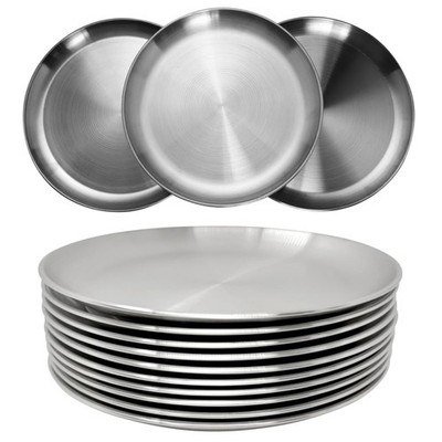 Stainless Steel Plates 9 Inch Metal Dinner Dishes Set CAMBUY