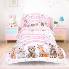 Toddler Bedding Set for Girls - 4 Piece Rainbow Toddler Comforter Set Include...