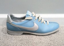 Vintage Nike Baby Blue Silver Leather Bowling Shoes 80's Retro Women's Size 8