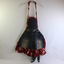 Women's Handmade Medium Wash Denim Ruffle Hem Apron One Size