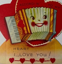 VTG Die Cut Valentine Card Anthropomorphic Accordion Accordin? To My ?? I Love U